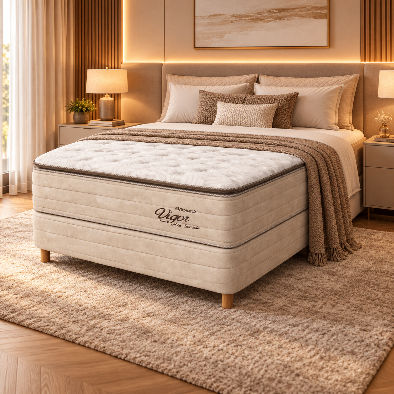 Cama Box Casal Molas Ensacadas 138x188cm Vigor Topázio - BEGE