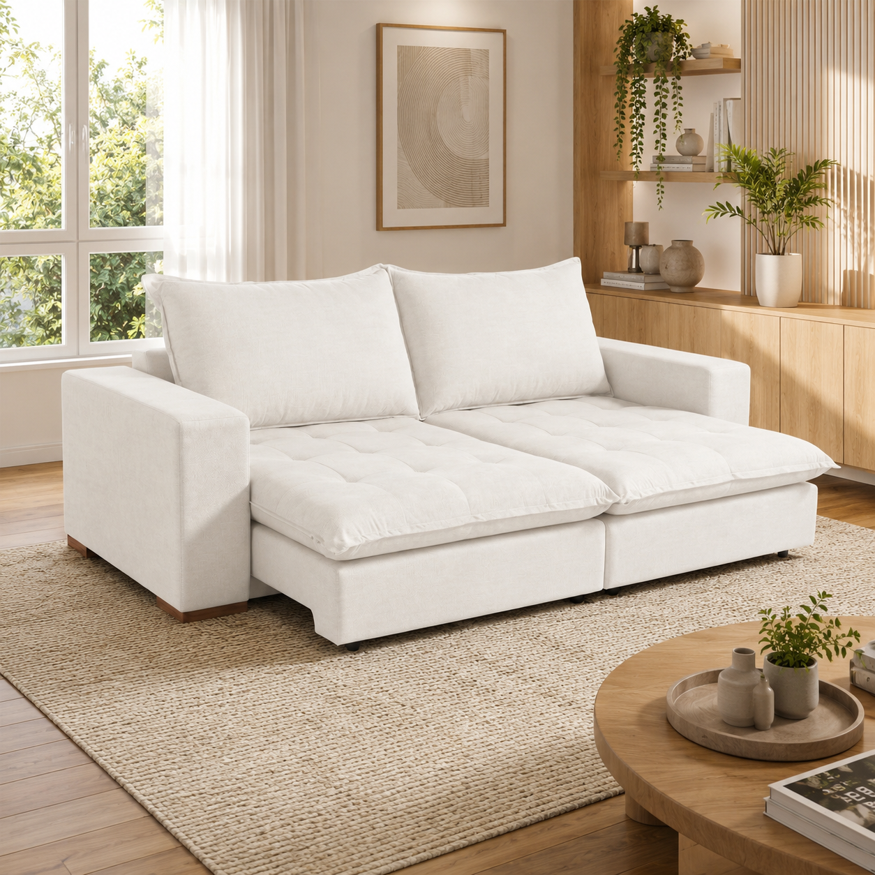 Sofá Cama Retrátil 3 Lugares Milano Design - BEGE