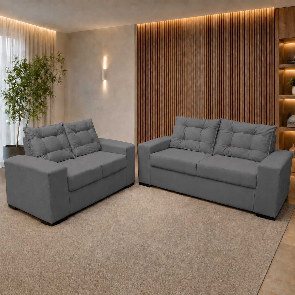 Conjunto de Sofá 2x3 Lugares Torun Masterflex - CINZA SUEDE PENA