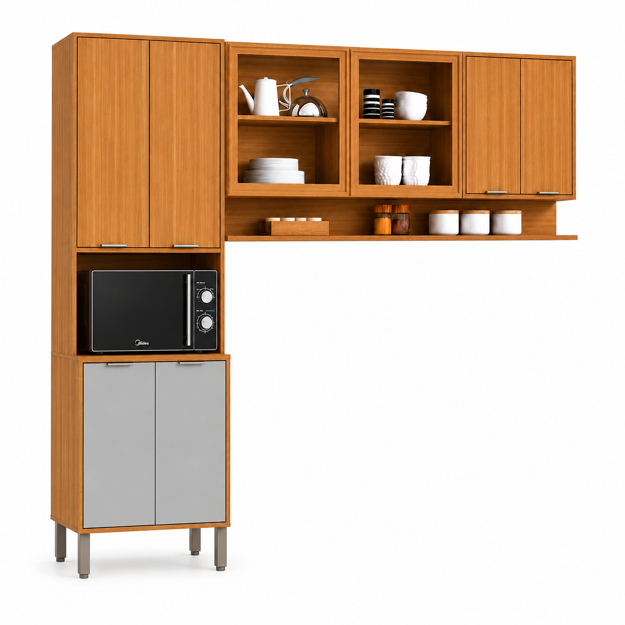 Cozinha Compacta 8 Portas Colors Kits Paraná - FREIJO/CINZA