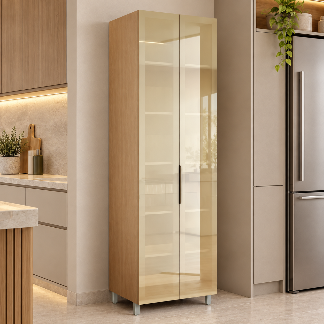 Cristaleira 100% MDF 2 Portas Vidro Reflecta Nesher - CARVALHO