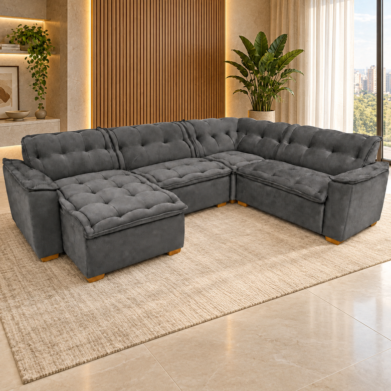 Sofá De Canto Premium 5 Lugares Chaise Inovaflex