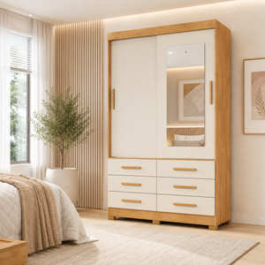 Guarda-Roupa Solteiro Buriti 2 Portas 6 Gavetas com Espelho Novo Horizonte