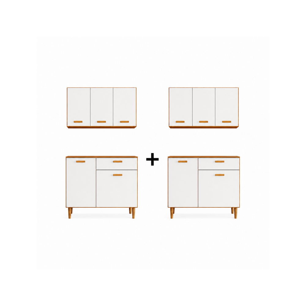 Kit 2 Unidades Cozinha Compacta Balcão e Armário Aéreo Ester Poliman Móveis - CARVALHO