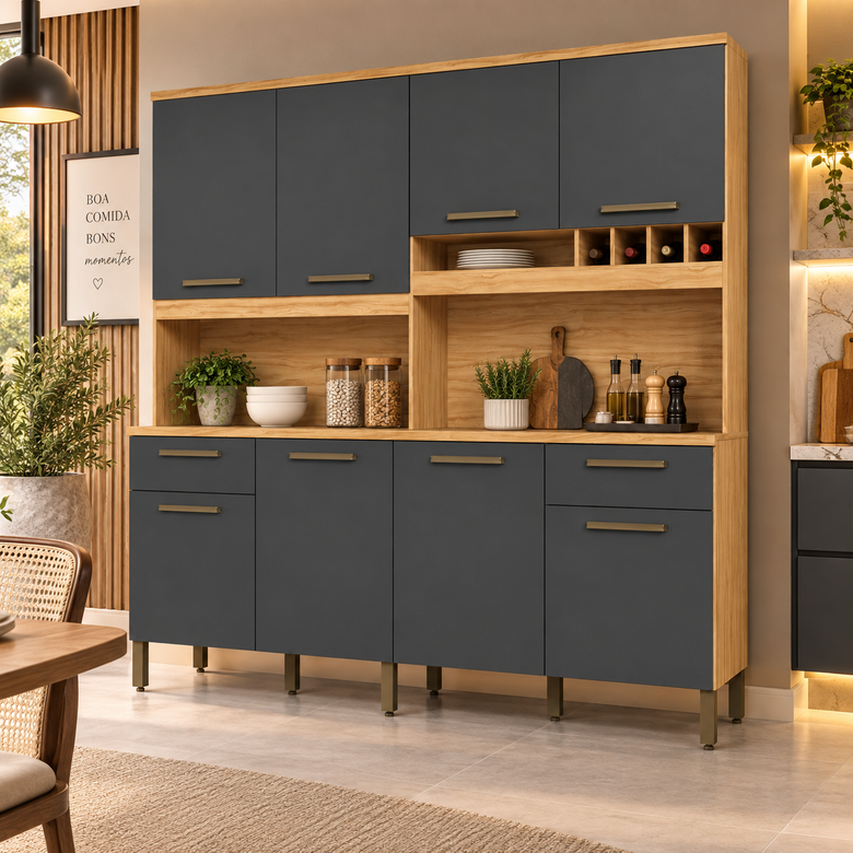 Cozinha Compacta 100% MDF 8 Portas 2 Gavetas Carbenet Prime Ronipa