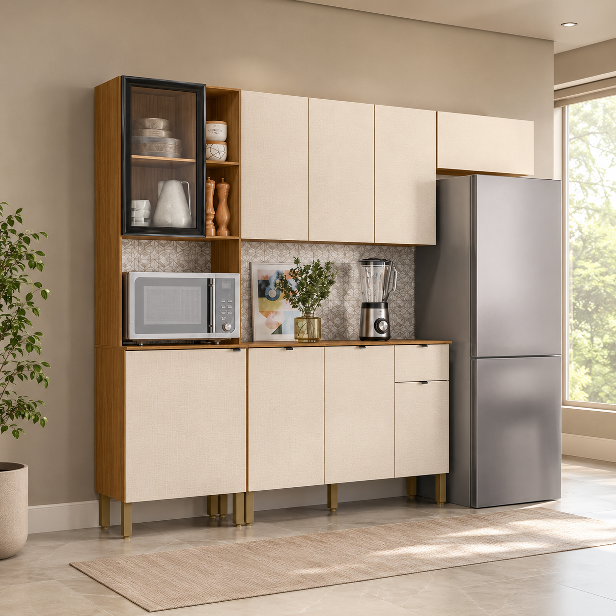 Cozinha Modulada 100% MDF 9 Portas 1 Gaveta Vert Plus Kits Paraná - FREIJO/SOFT
