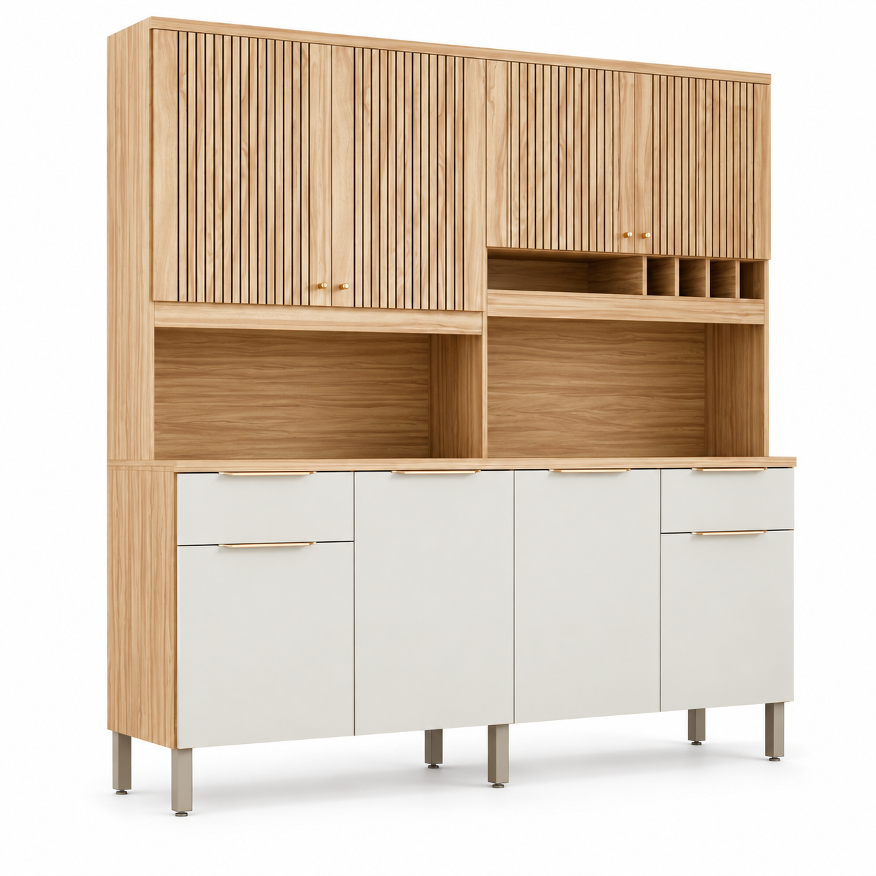 Cozinha Compacta 100% MDF 8 Portas 2 Gavetas Concord Ronipa - AMENDOA / OFF WHITE