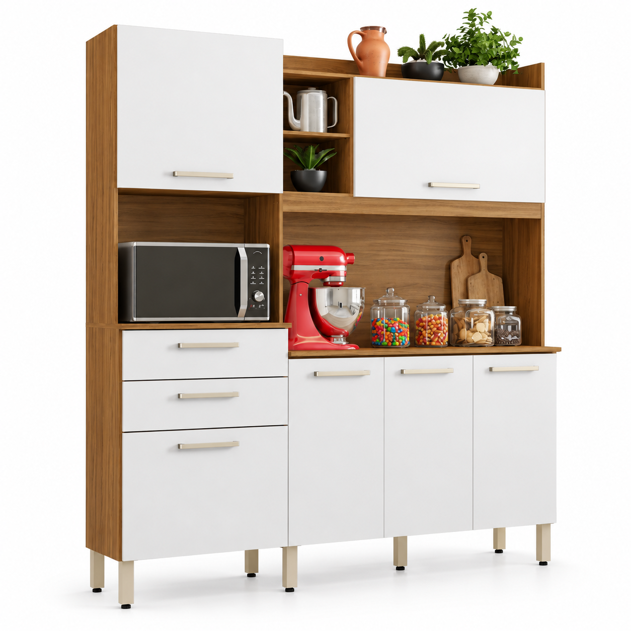 Cozinha Compacta 6 Portas 2 Gavetas Select Demóbile - AMÊNDOLA / BRANCO