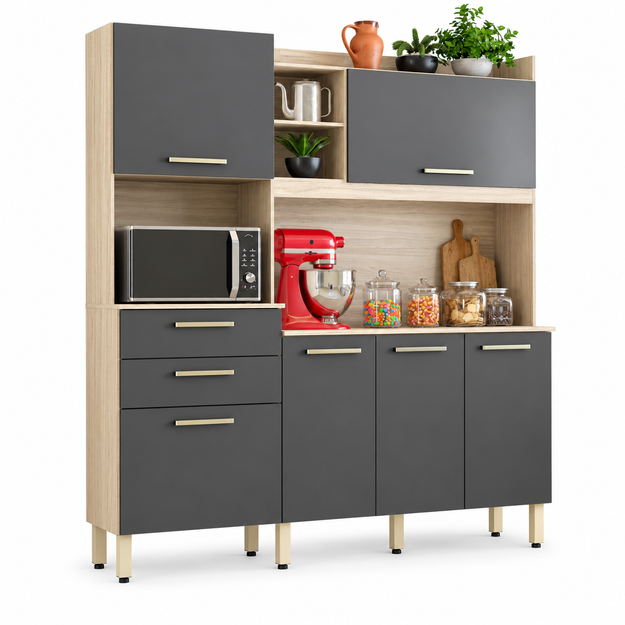 Cozinha Compacta 6 Portas 2 Gavetas Select Demóbile - AVENA TOUCH / GRAFITO