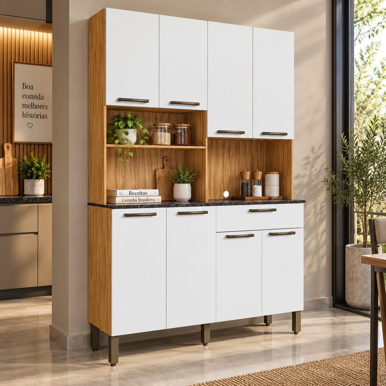 Cozinha Compacta 100% MDF 8 Portas 1 Gaveta Tannat Ronipa