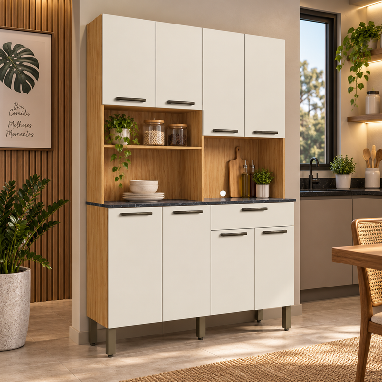Cozinha Compacta 100% MDF 8 Portas 1 Gaveta Tannat Ronipa