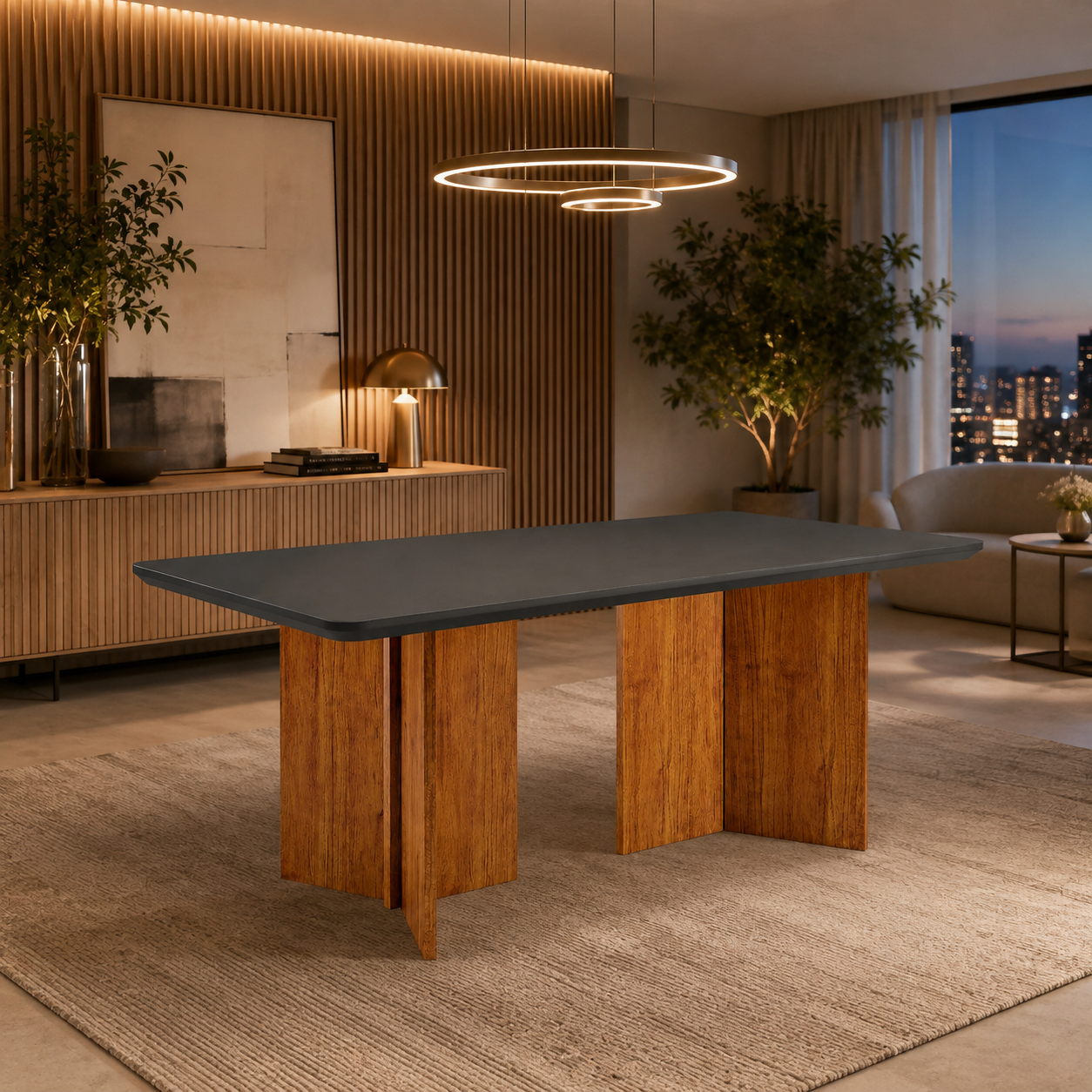 Mesa De Jantar Com Vidro 6 Lugares 160X90cm Monaco Viero Móveis - MEL/GRAFITE