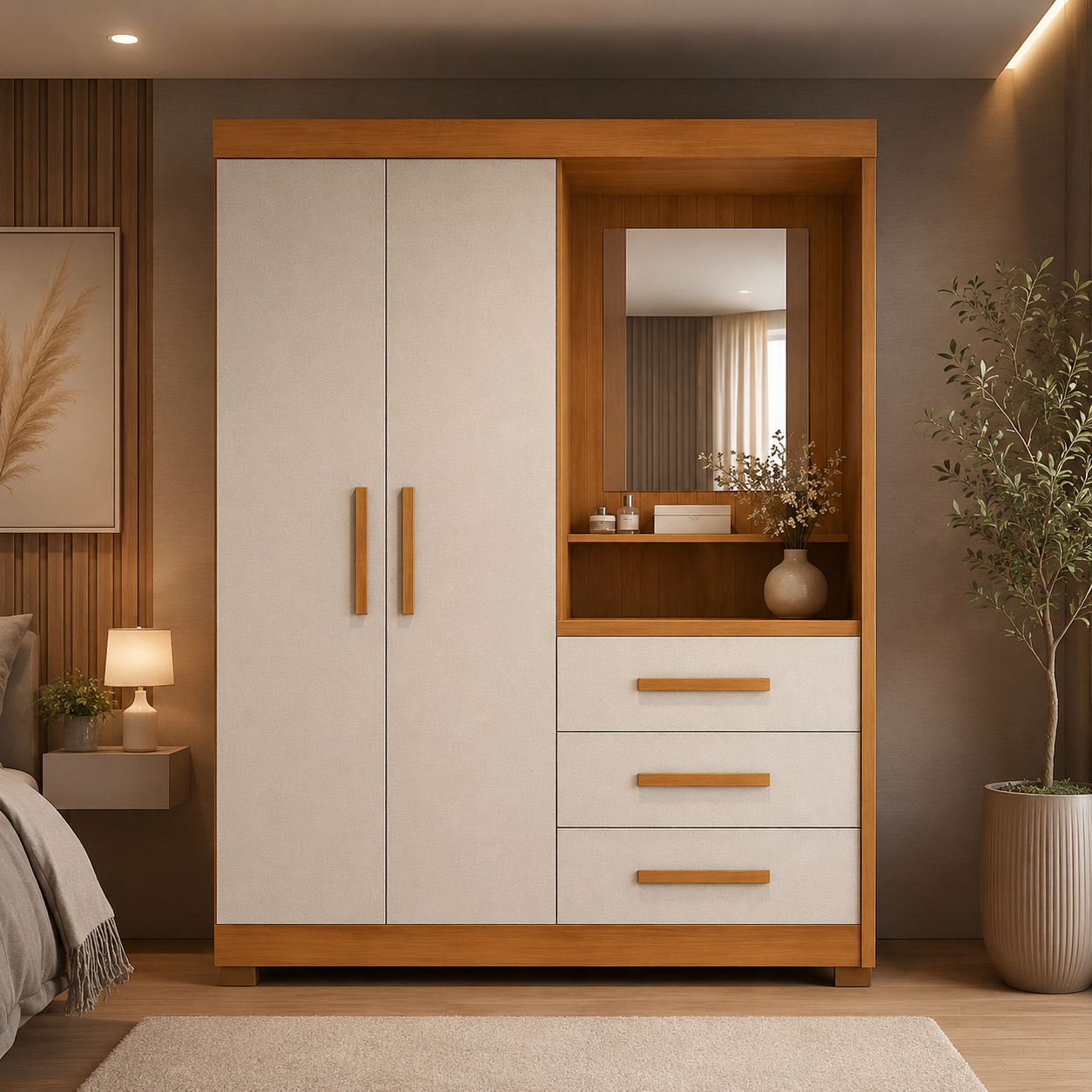 Guarda Roupa Solteiro 2 Portas 3 Gavetas Flex NT6020 Nótável Móveis - FREIJO