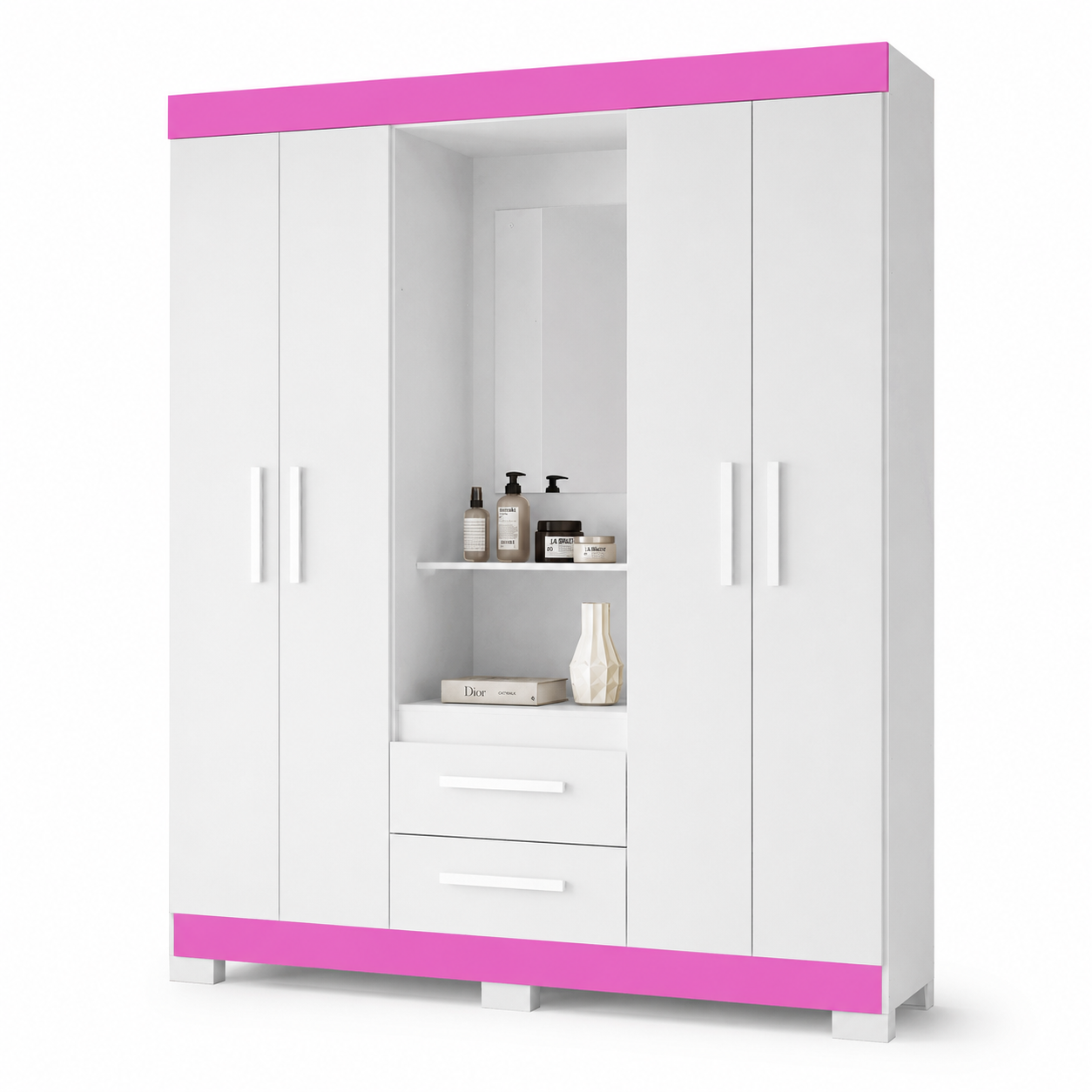 Guarda-Roupa Solteiro 4 Portas Com Espelho 2 Gavetas NT 6055 Notável