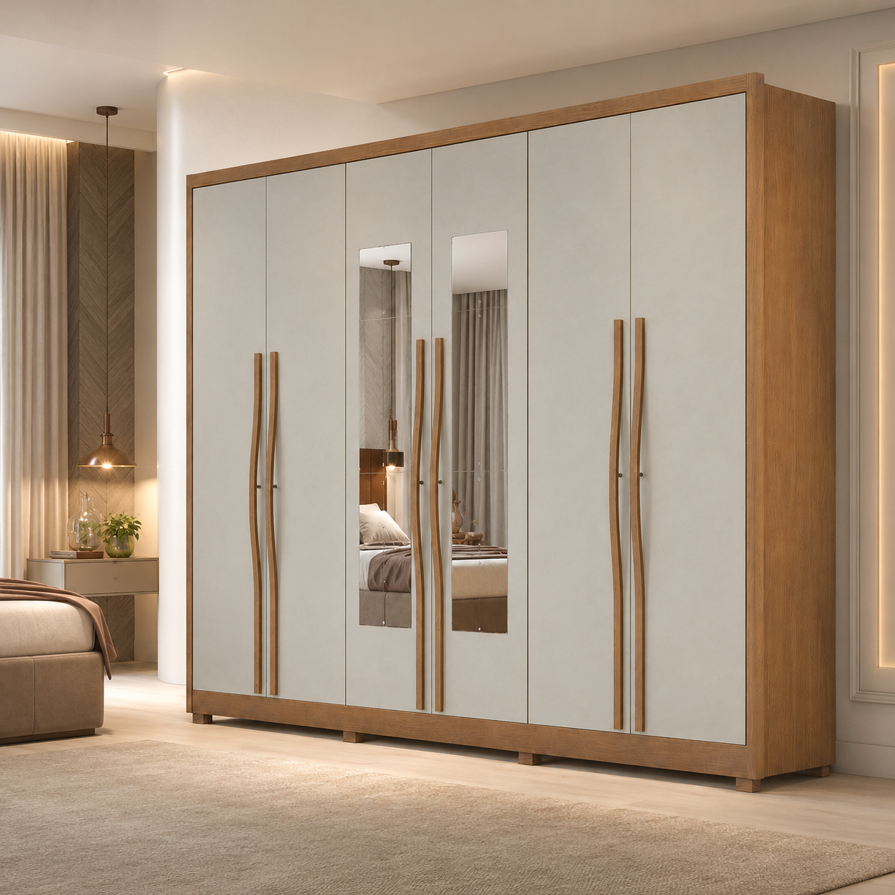 Guarda-Roupa Casal Robust com Espelho 6 Portas 6 Gavetas Novo Horizonte - NEVE