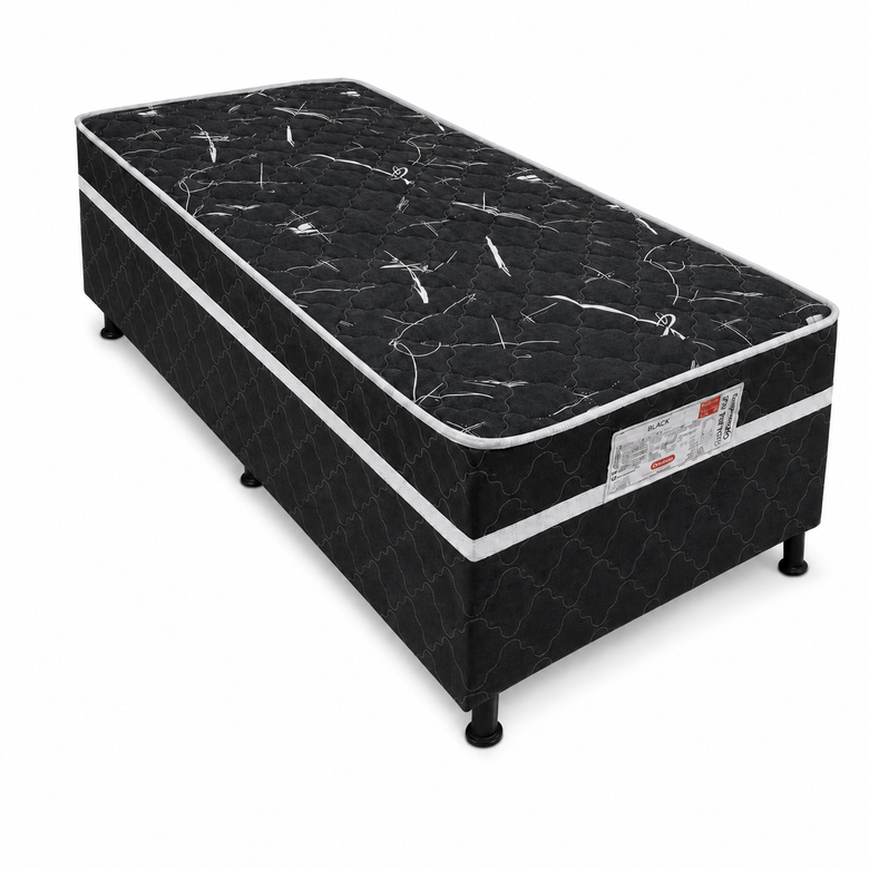 Cama Box Solteiro Conjugada Bordado D28 88x188 Black Bacetto