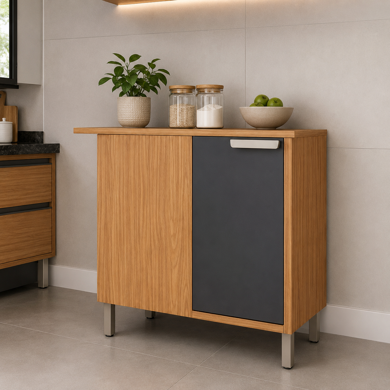 Balcão de Canto 100% MDF 1 Porta 92cm Eloíse MGM - FREIJO/TITANIO