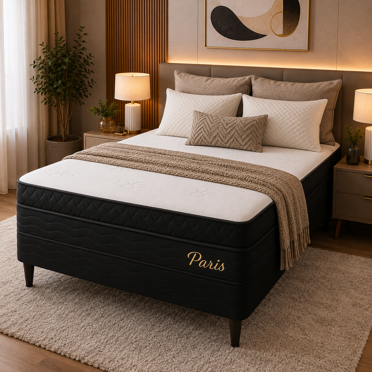 Cama Box Casal (Base + Colchão) Paris Topazio - PRETO