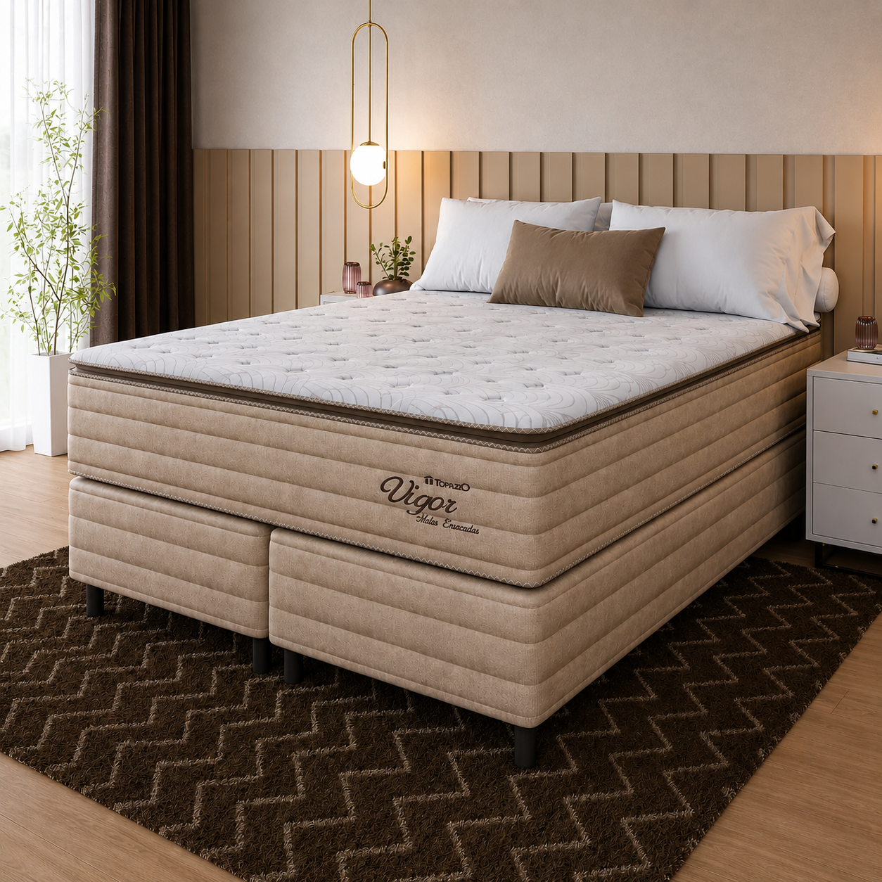 Conjunto Box Queen 158x198 Vigor Topazio - BEGE