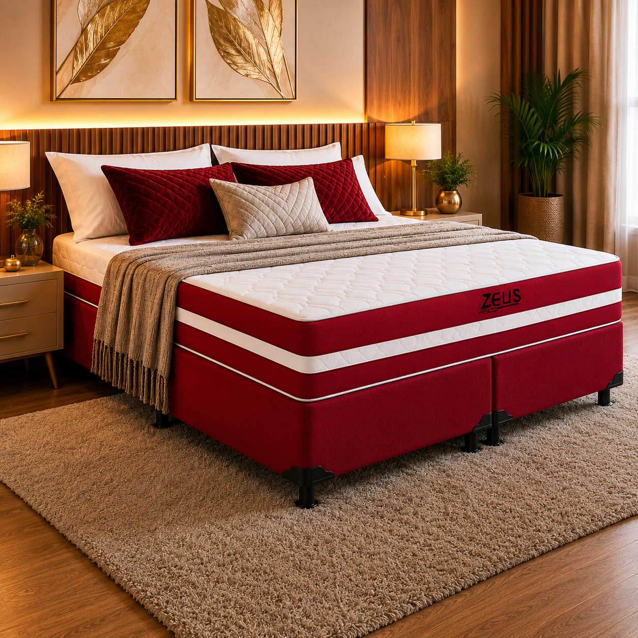 Cama Box Queen Zeus (Colchão + Base) 158x198 Molas Ensacadas Bacetto - VERM