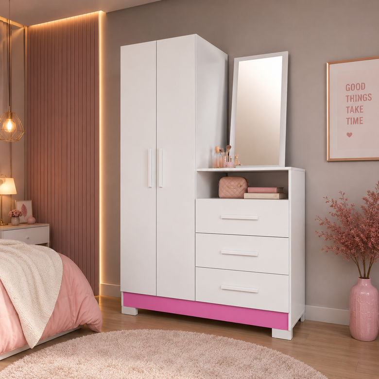 Cômoda Com Espelho 3 Gavetas 2 Portas NT5165 Notável Móveis