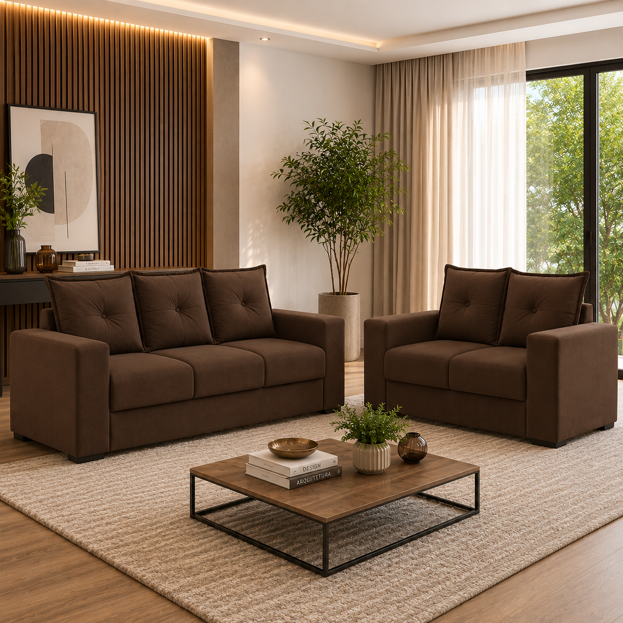 Conjunto de Sofá 3x2 Lugares Santa Catarina Bacetto - MARROM