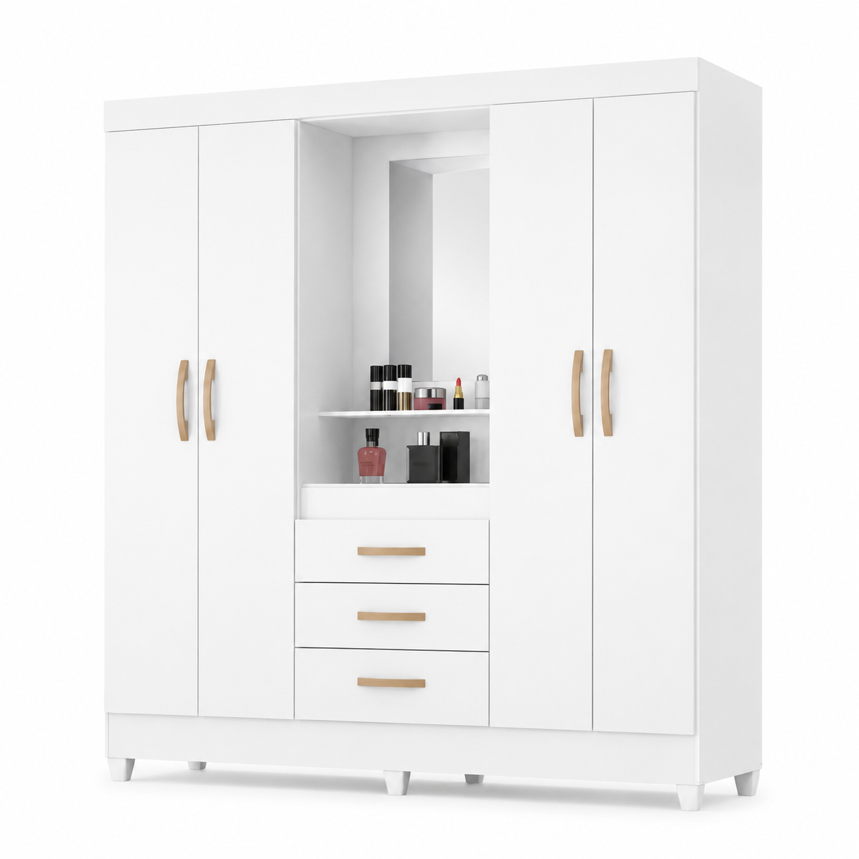 Guarda-Roupa Solteiro 4 Portas com Espelho 3 Gavetas Capri Moval - BRANCO / ROSA