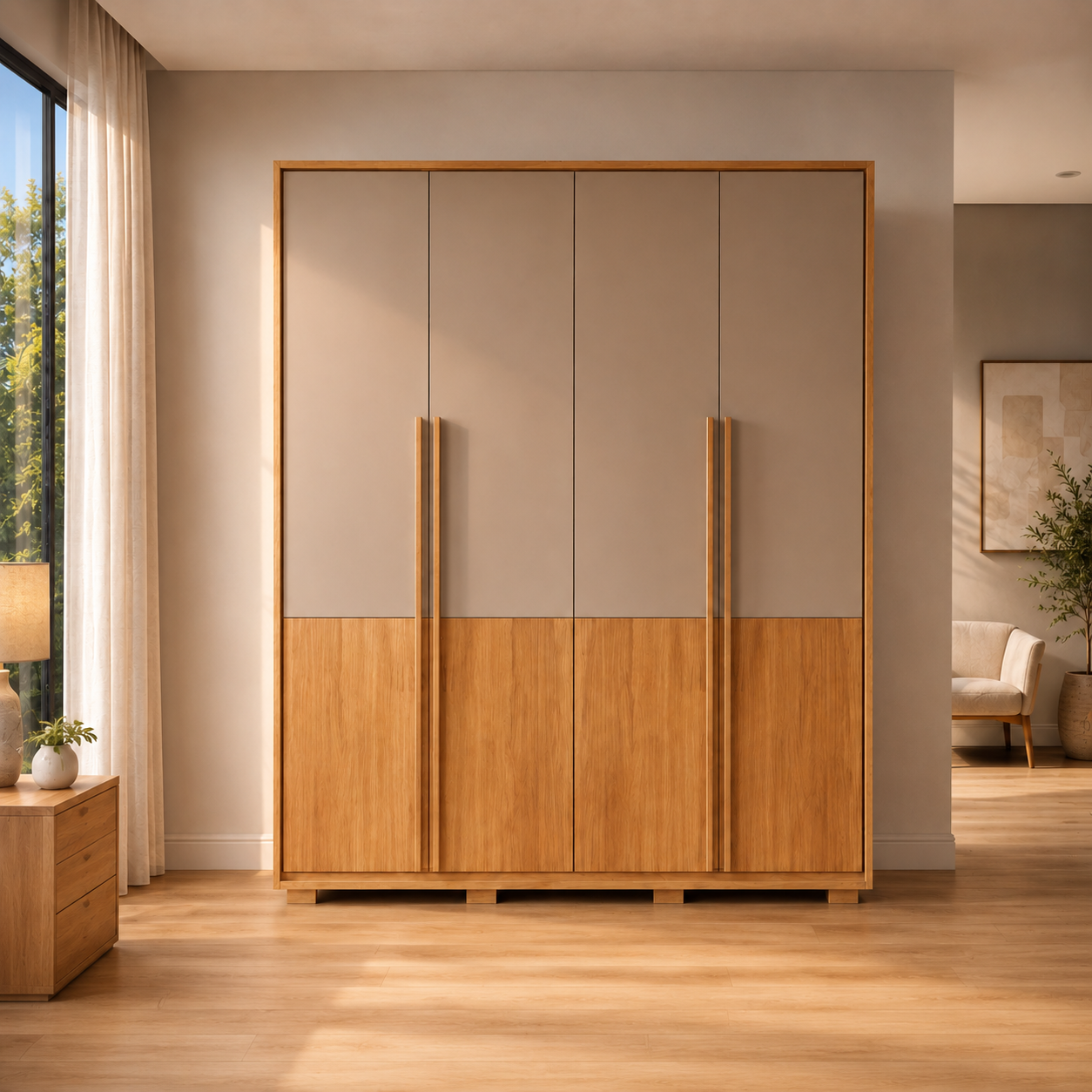 Guarda-Roupa Solteiro 100% MDF 4 Portas 3 Gavetas Francis Caemmun - FREIJO/SUED