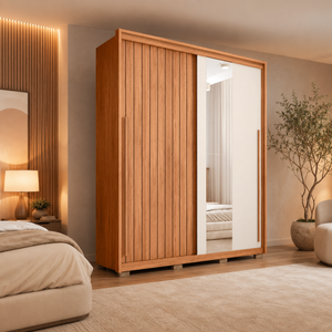 Guarda Roupa Solteiro Com Espelho 100% MDF 2 Portas 3 Gavetas 1.8 Moviment Caemmun