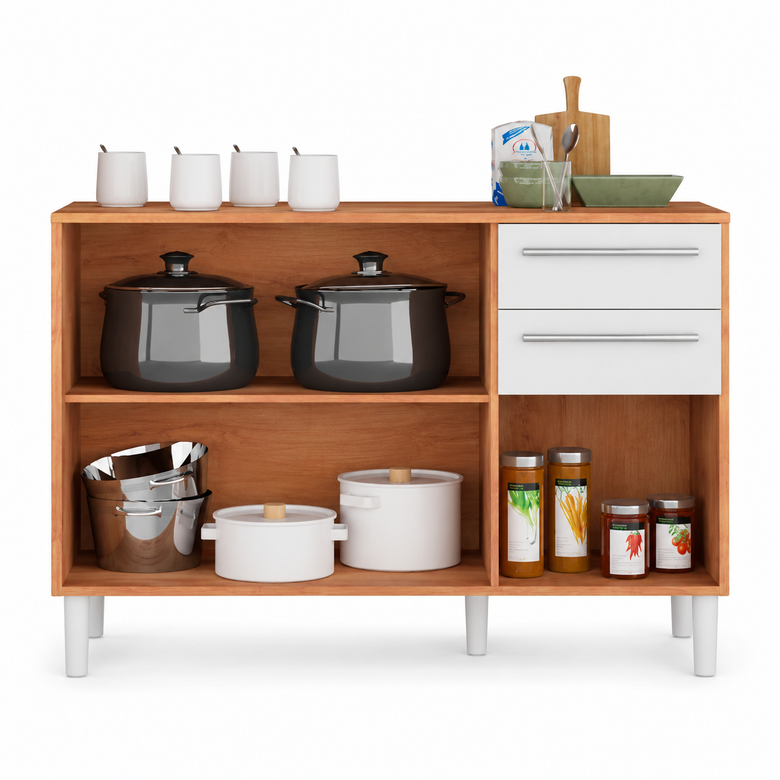 Balcão De Cozinha 100% MDF 120cm 3 Portas 2 Gavetas Carménère Ronipa