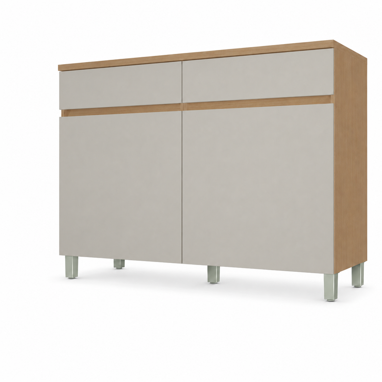 Balcão de Cozinha 100% MDF Com Tampo 120cm 2 Portas 2 Gavetas Realeza Nesher