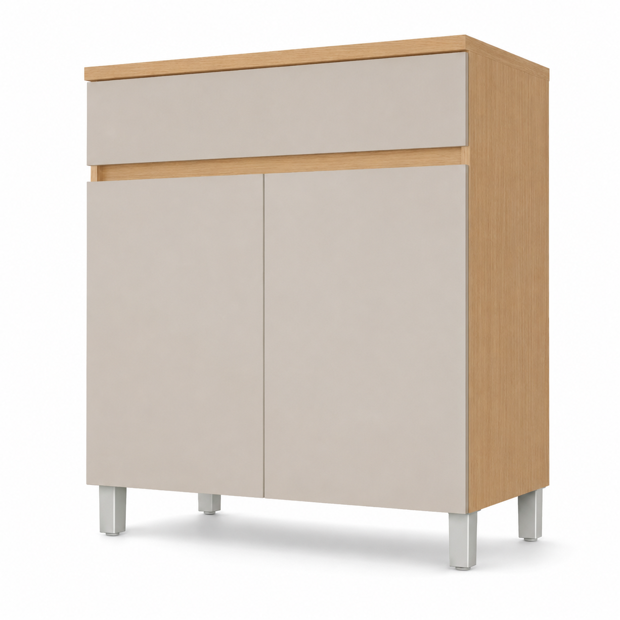 Balcão de Cozinha 100% MDF Com Tampo 2 Portas 1 Gaveta 80cm Realeza Nesher - CARVALHO/CINZA
