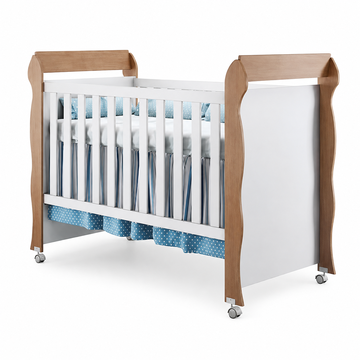 Berço 100% MDF Mireli Carolina Baby - BRANCO FOSCO / AMADEIRADO