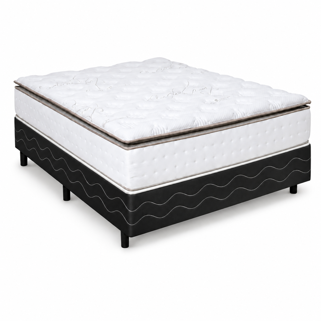 Cama Box Casal (Colchão + Base) Molas Ensacadas Kings Gazin - BRANCO / PRETO
