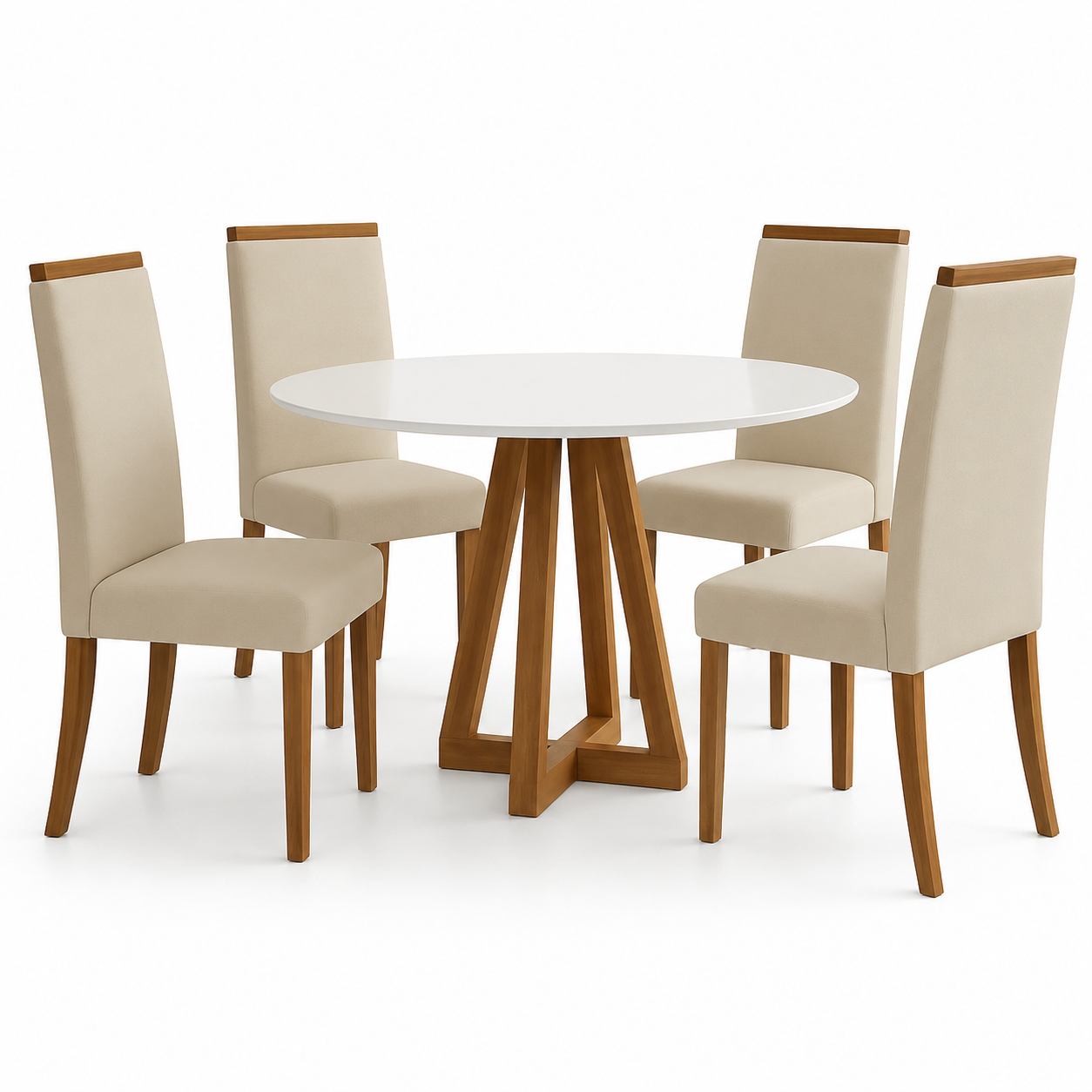 Conjunto Mesa De Jantar 90cm Redonda Com 4 Cadeiras Livia Sonetto - AMBAR/ OFF WHITE