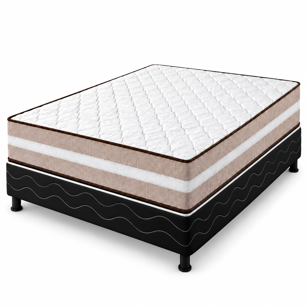 Cama Box Casal Ortopédico 138x188cm Gold Premium Reconflex - BEGE/PRETO