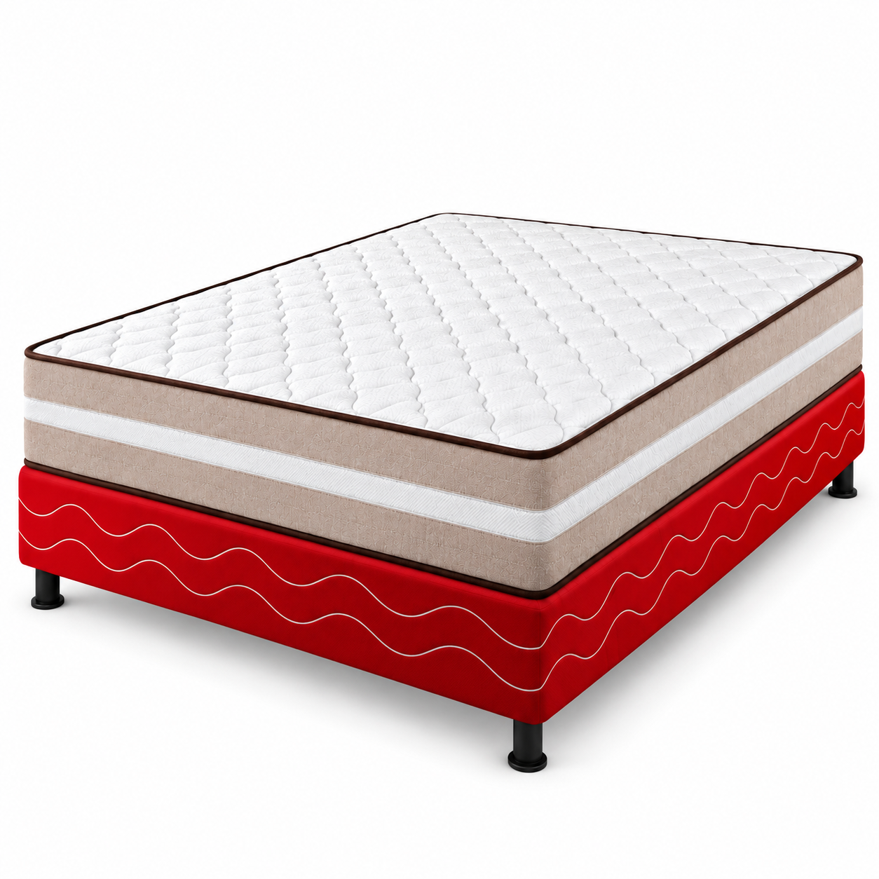 Cama Box Casal Ortopédico 138x188cm Gold Premium Reconflex - BEGE/VERMELHO