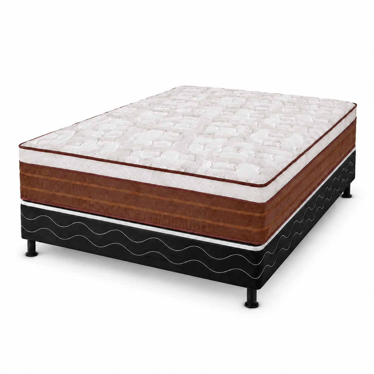 Cama Box Casal (Colchão + Base) 138x188cm Intense Reconflex - BEGE/PRETO