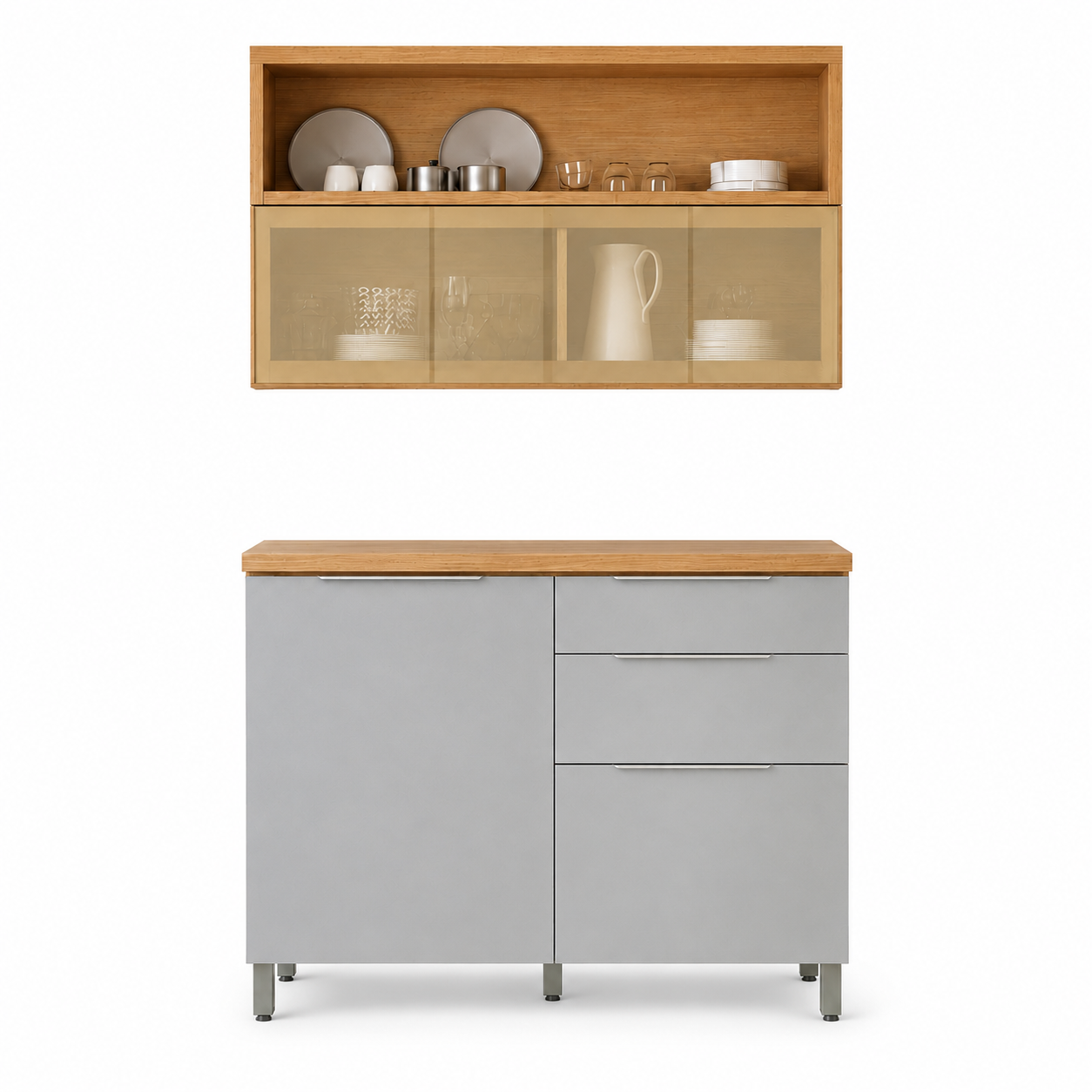 Cozinha Compacta 100% MDF 2 Portas 3 Gavetas Marquesa Nesher - NATURE/CINZA
