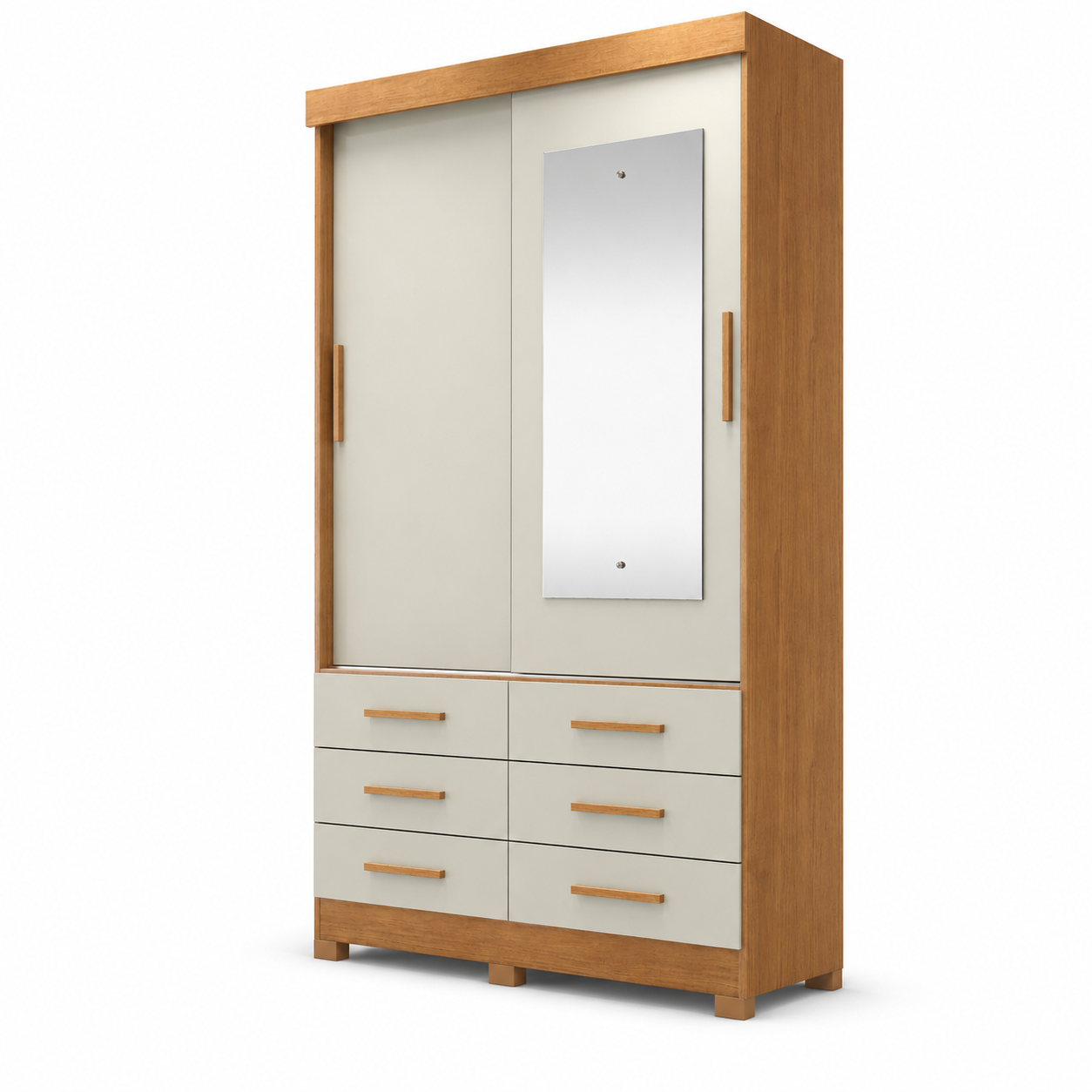 Guarda-Roupa Solteiro Buriti 2 Portas 6 Gavetas com Espelho Novo Horizonte - CUMA/FENDI