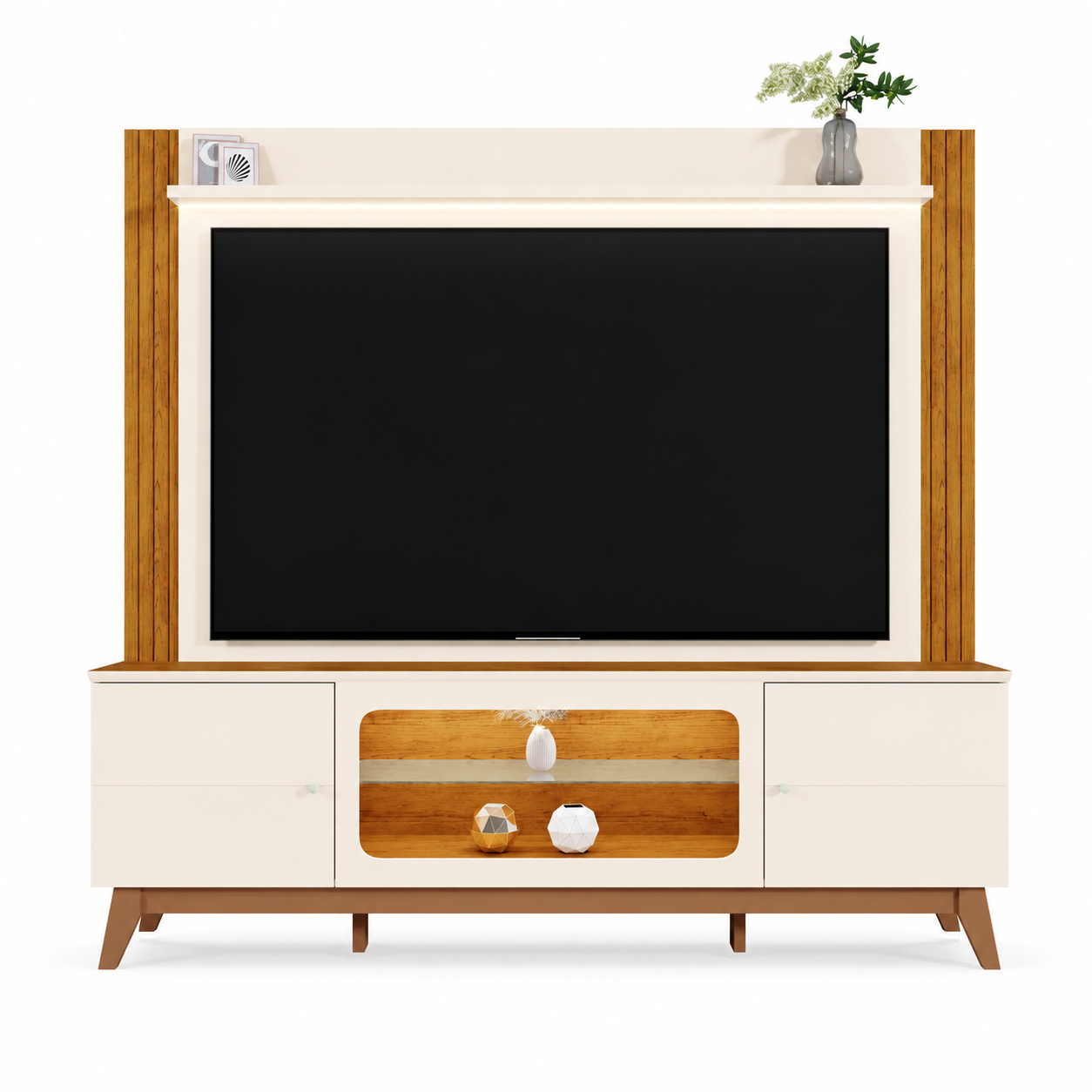 Home Para Tv Até 70" Com LED Maceió Mobler - OFF WHITE/CANELA
