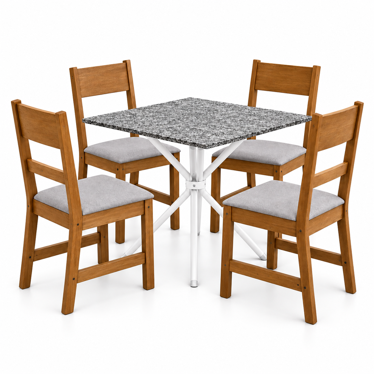 Conjunto De Mesa De Jantar Ciplafe Com 4 Cadeiras Indekes - FREIJO / CINZA / BRANCO