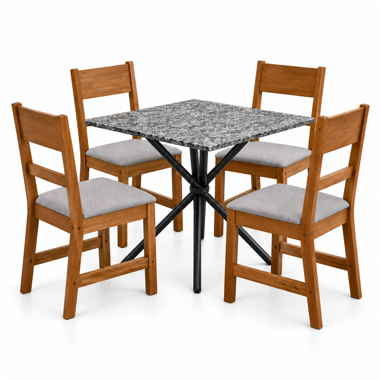 Conjunto De Mesa De Jantar Ciplafe Com 4 Cadeiras Indekes - FREIJO / CINZA / PRETO