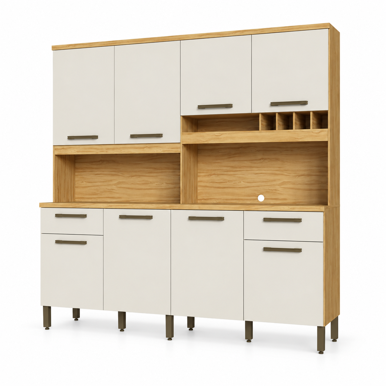Cozinha Compacta 100% MDF 8 Portas 2 Gavetas Carbenet Prime Ronipa - AMENDOA / OFF WHITE