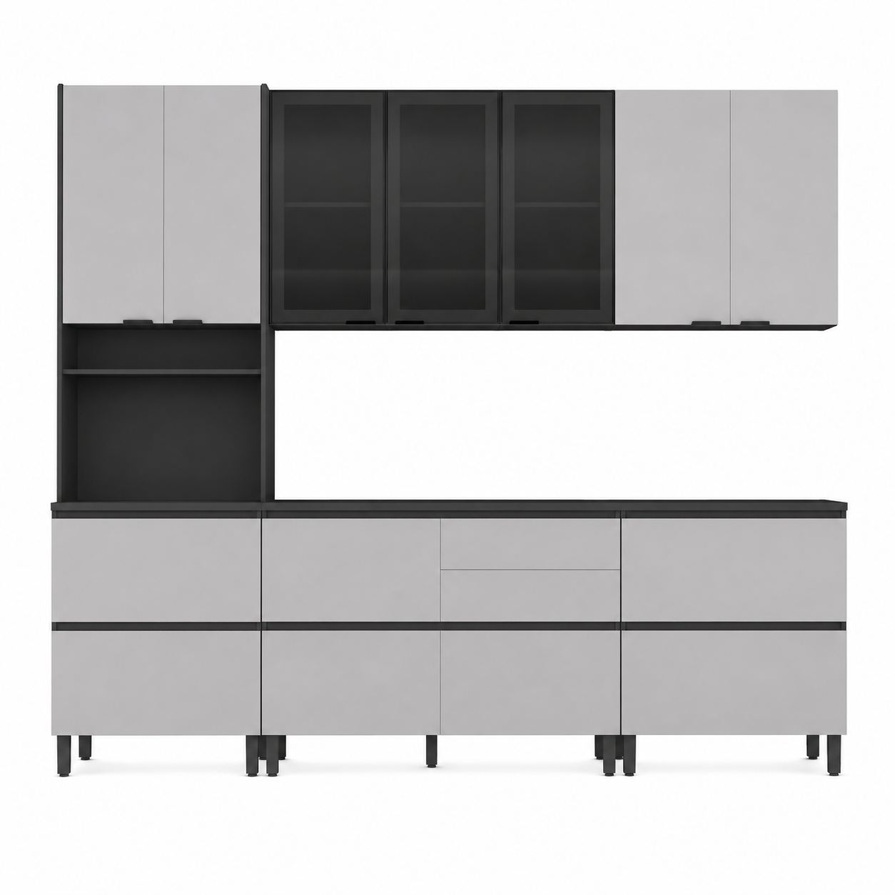 Cozinha Modulada 5 Peças 9 Portas 6 Gavetas Lumina Itatiana - GRAFITE/FENDI