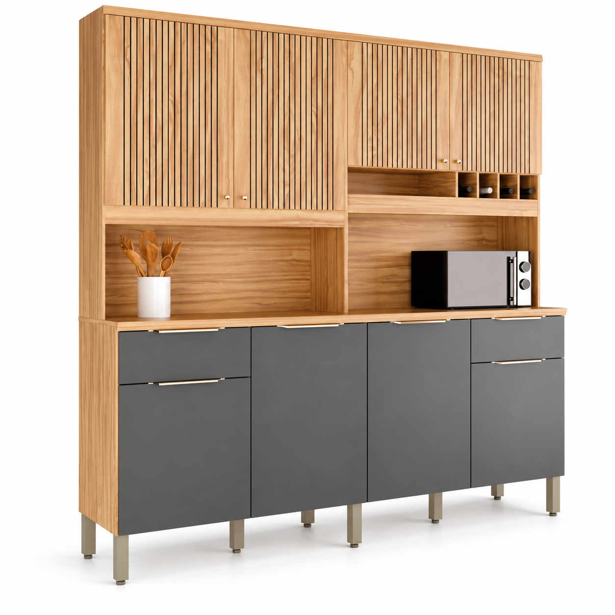 Cozinha Compacta 100% MDF 8 Portas 2 Gavetas Concord Ronipa - AMENDOA/ CHUMBO