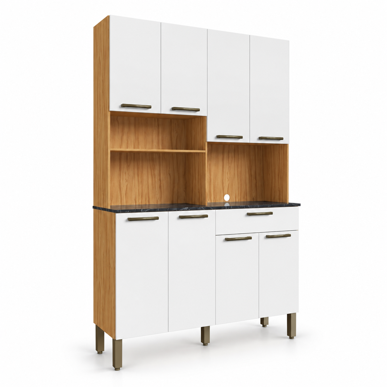 Cozinha Compacta 100% MDF 8 Portas 1 Gaveta Tannat Ronipa - AMENDOA/BRANCO