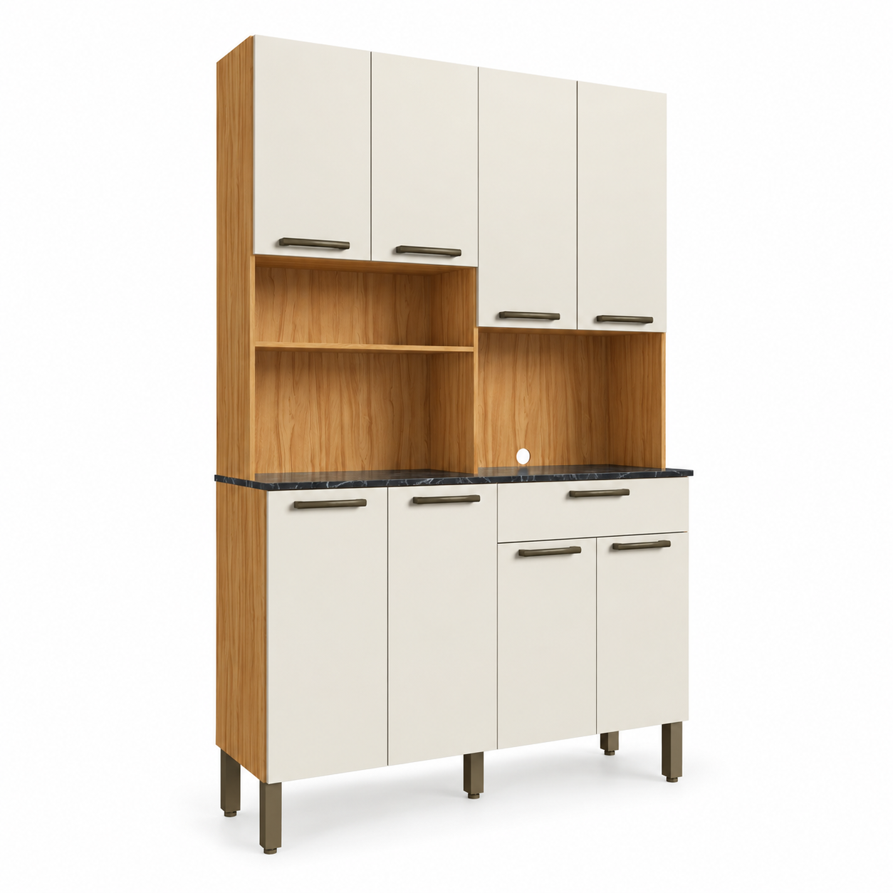 Cozinha Compacta 100% MDF 8 Portas 1 Gaveta Tannat Ronipa - AMENDOA / OFF WHITE