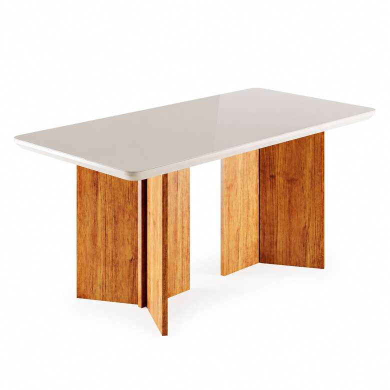 Mesa De Jantar Com Vidro 6 Lugares 160X90cm Monaco Viero Móveis