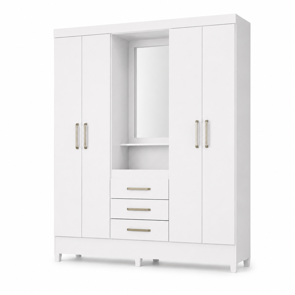 Guarda-Roupa Solteiro Com Espelho 4 Portas 3 Gavetas Capelinha Pérsia Demóbile - BRANCO/ROSA